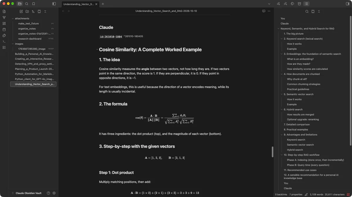 Claude Markdown archive opened in Obsidian