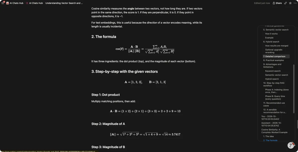 Claude conversations saved as organized research pages in Notion